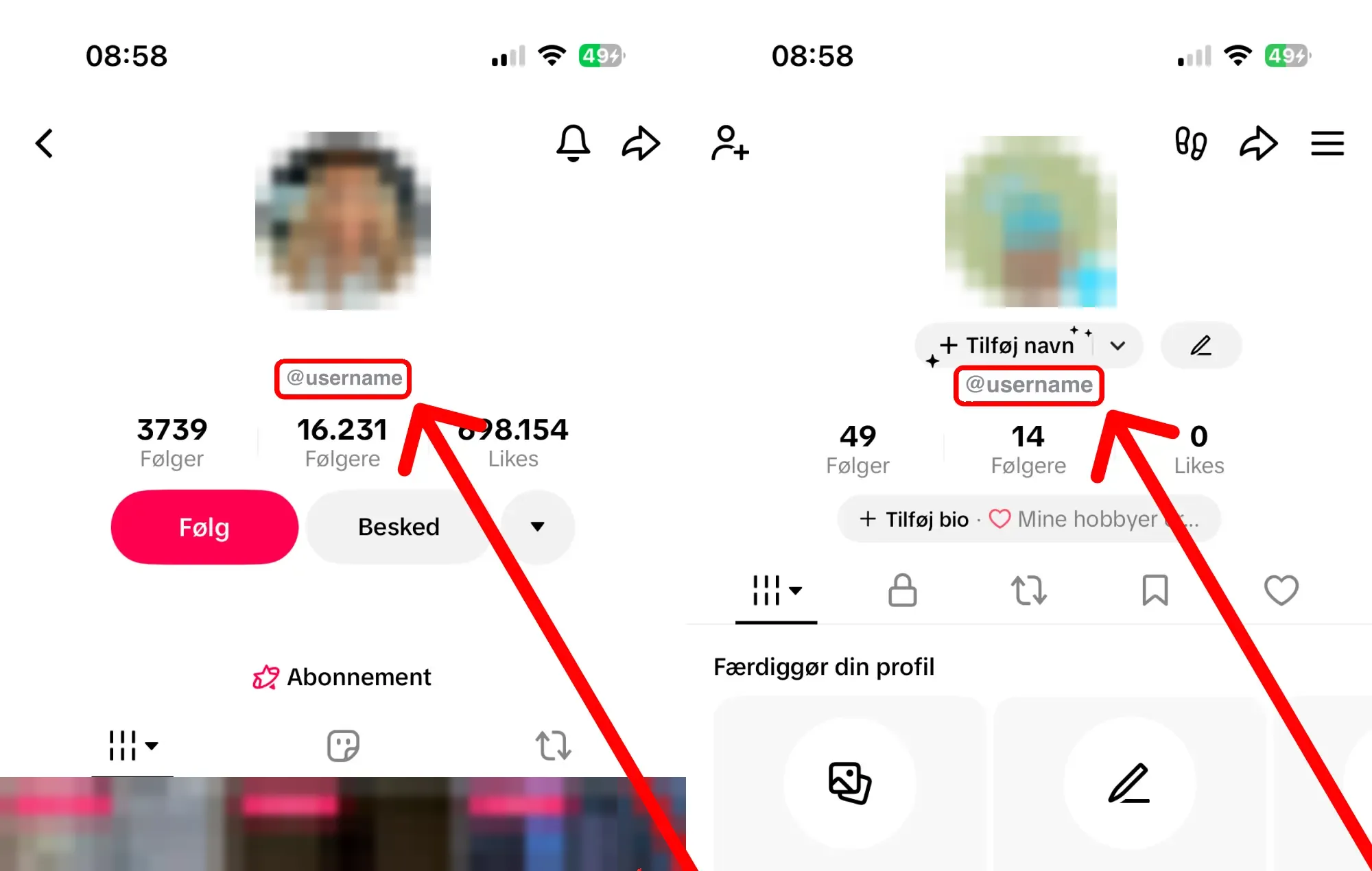 Køb TikTok-pakker: guide med skærmbilleder – her finder du dit brugernavn eller dit profillink på TikTok
